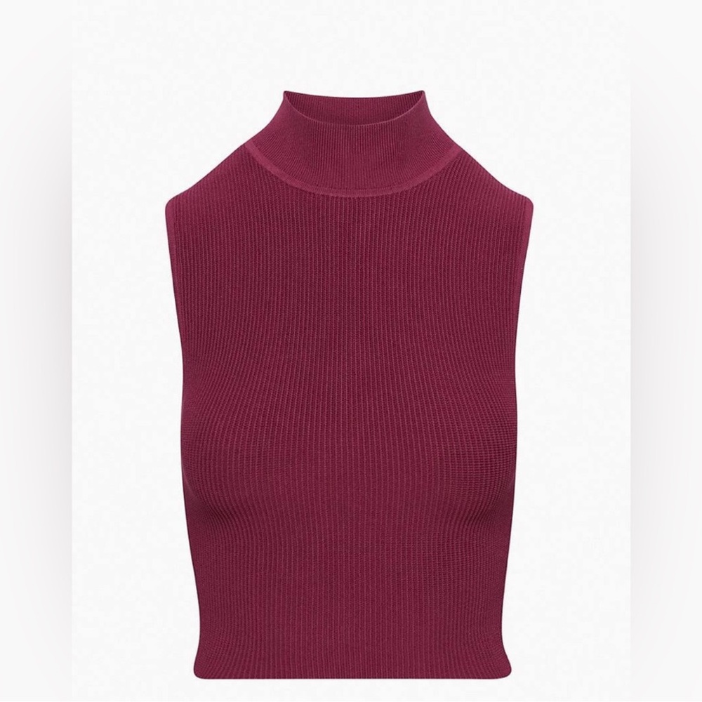 Aritzia Babaton Sculpt Knit Mockneck Halter Top Maroon size S